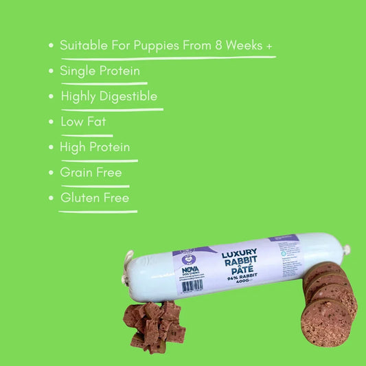 Luxury Rabbit Paté for dogs and cats, grain free, high protein, gluten free, suitable for puppies