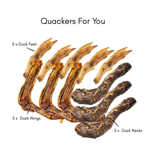 House Of PDB natural duck feet, wings, and necks dog and cat treat variety pack