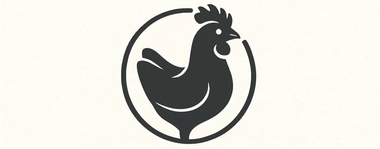 Minimalist black chicken logo icon on a white background, House Of PDB pet treats branding