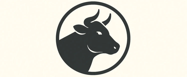 Black silhouette of a cow head in circle, House Of PDB natural pet treats branding logo