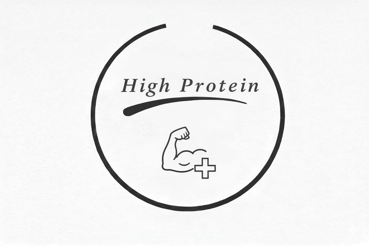 High protein icon with flexed arm and health cross for natural pet treats from House Of PDB