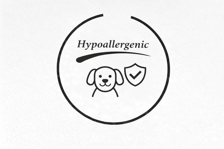 Hypoallergenic dog treats icon with a dog face and shield, House Of PDB natural pet care