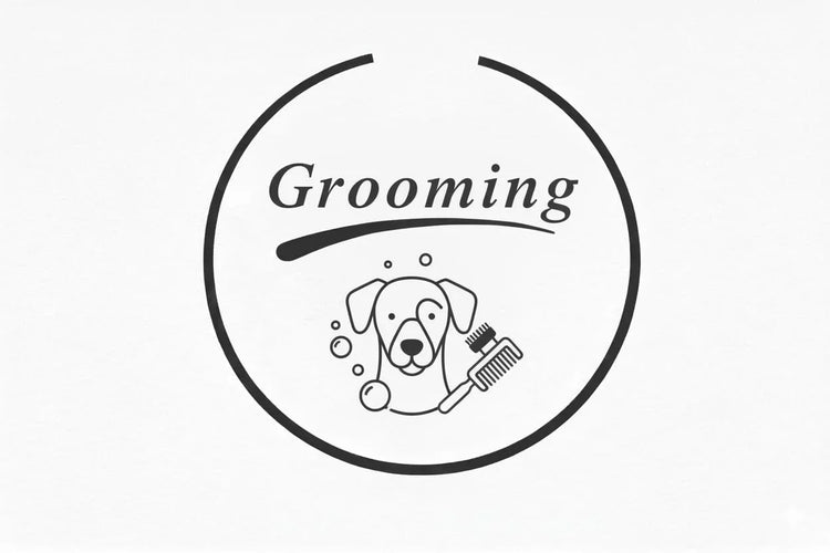 Dog grooming logo with soap bubbles and comb, House Of PDB pet care branding