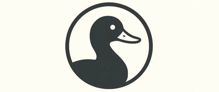 Minimalist black duck logo inside a circle on a cream background, House Of PDB branding