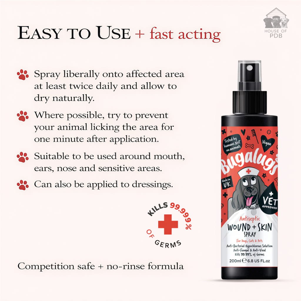 Bugalugs antiseptic wound and skin spray bottle with usage instructions on a white background