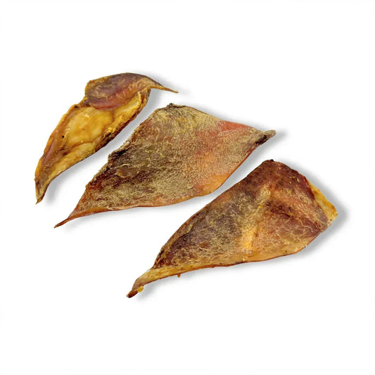 Natural dried beef moon bone dog treats on a white background from House Of PDB
