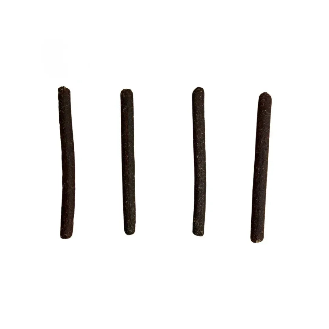 Four natural duck meaty sticks dog treats on white background from House Of PDB
