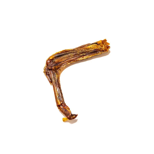 Natural dried duck wing dog treat on a white background, House Of PDB pet food product.
