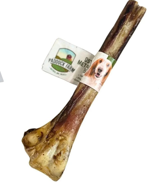 Dog chew treat with a label on a white background
