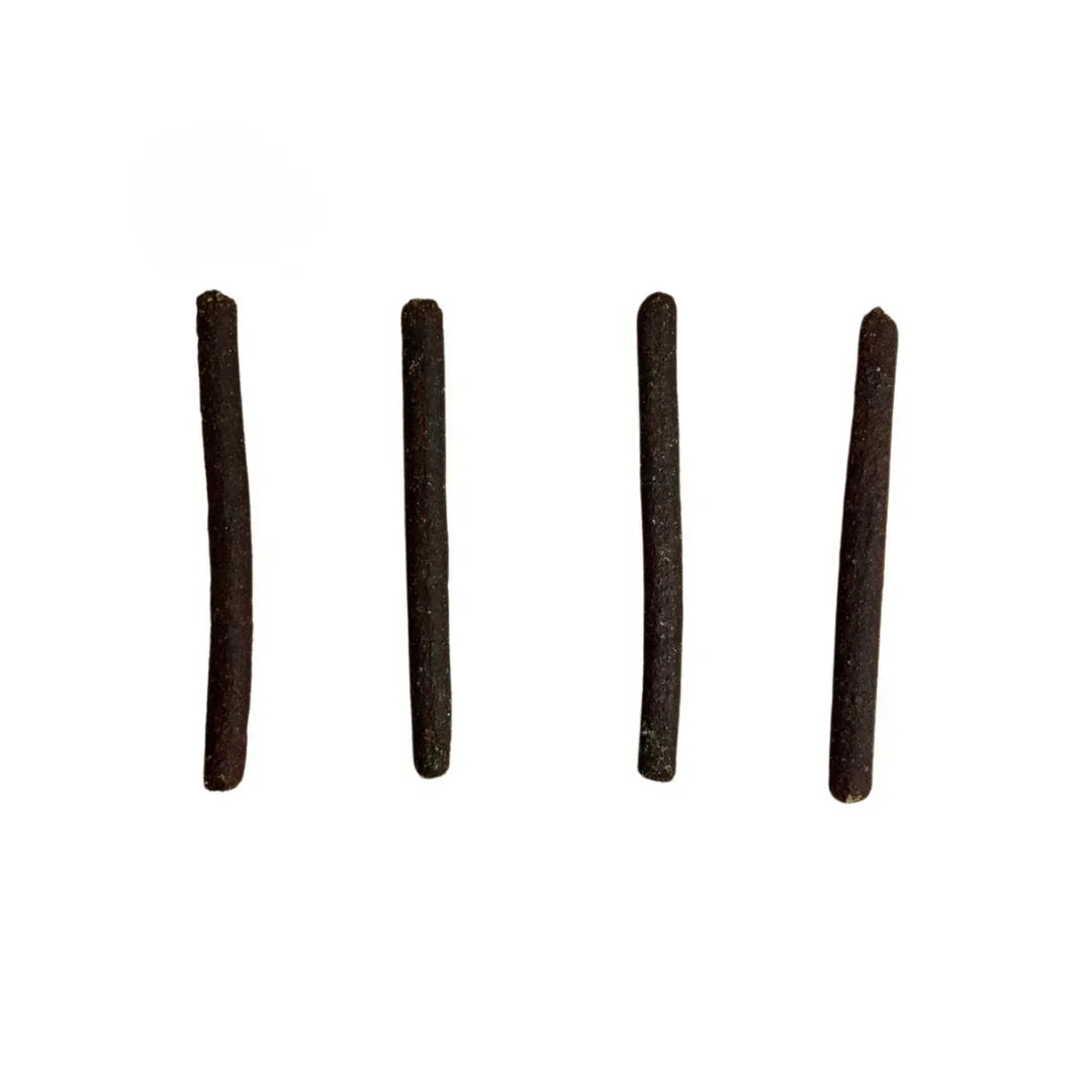 Four natural liver meaty sticks dog treats on white background, House Of PDB