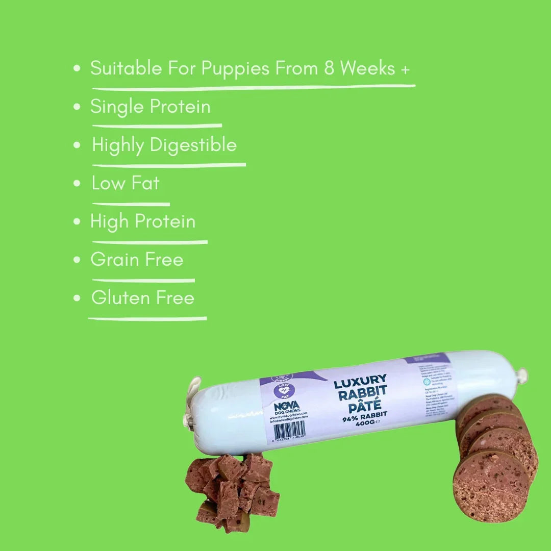 Luxury Rabbit Paté for dogs and cats, grain free, high protein, gluten free, suitable for puppies