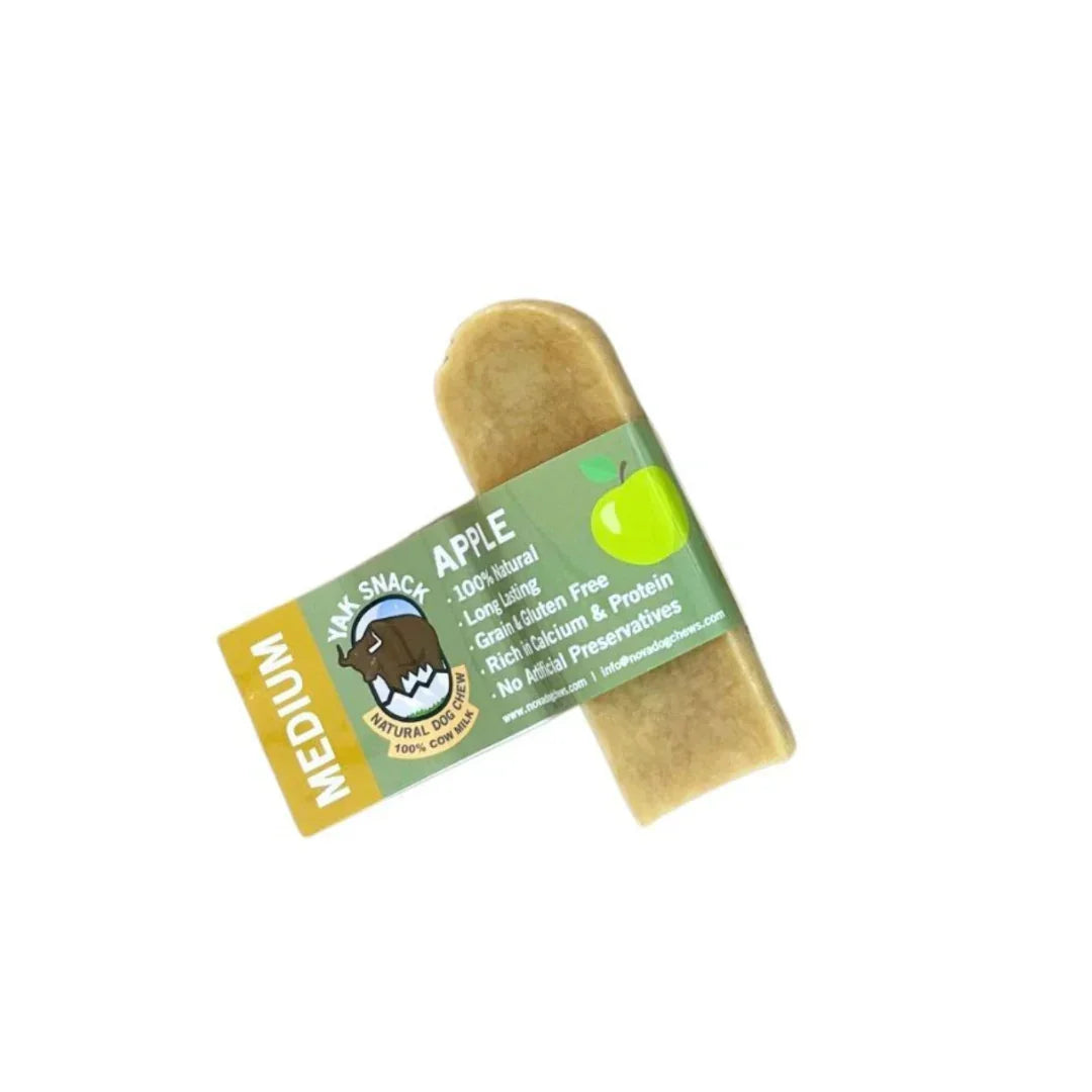Medium apple yak dog chew, natural treat for dogs, House Of PDB, green label on white background