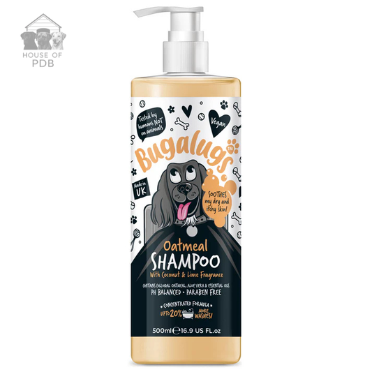 Oatmeal, coconut and lime dog shampoo, ph balanced and paraben free with company logo
