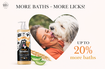 Oatmeal, coconut and lime dog shampoo with the advertisement stating it lasts longer due to the concentration levels. 