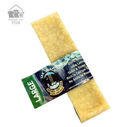 Large plain yak dog chew on a plain white background with house of pdb logo