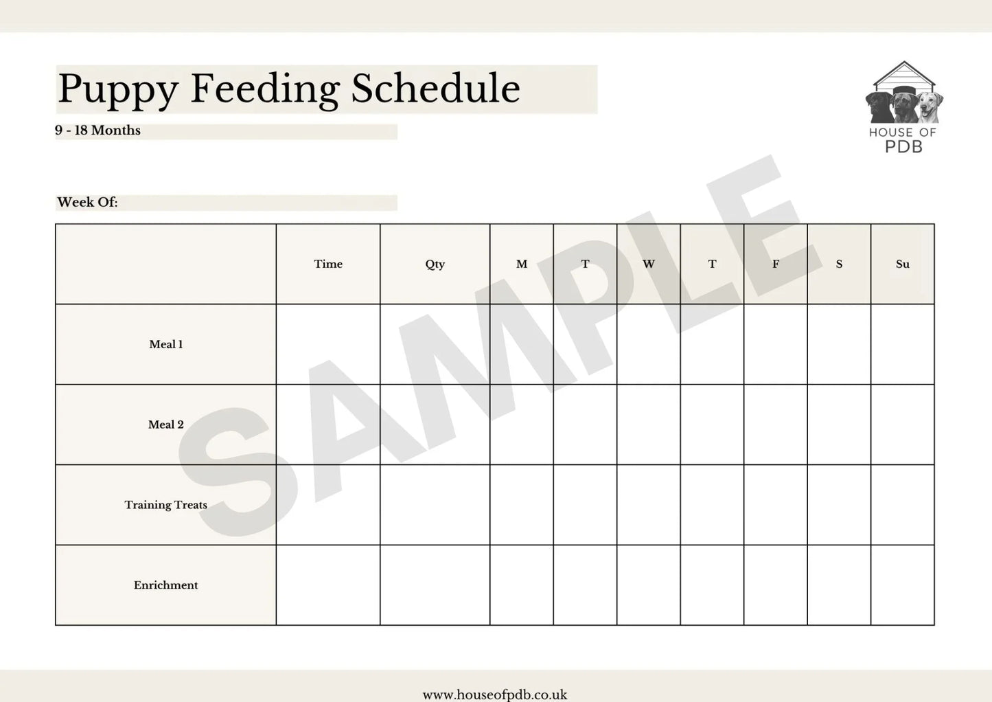 Puppy feeding schedule Digital Download - HOUSE OF PDB