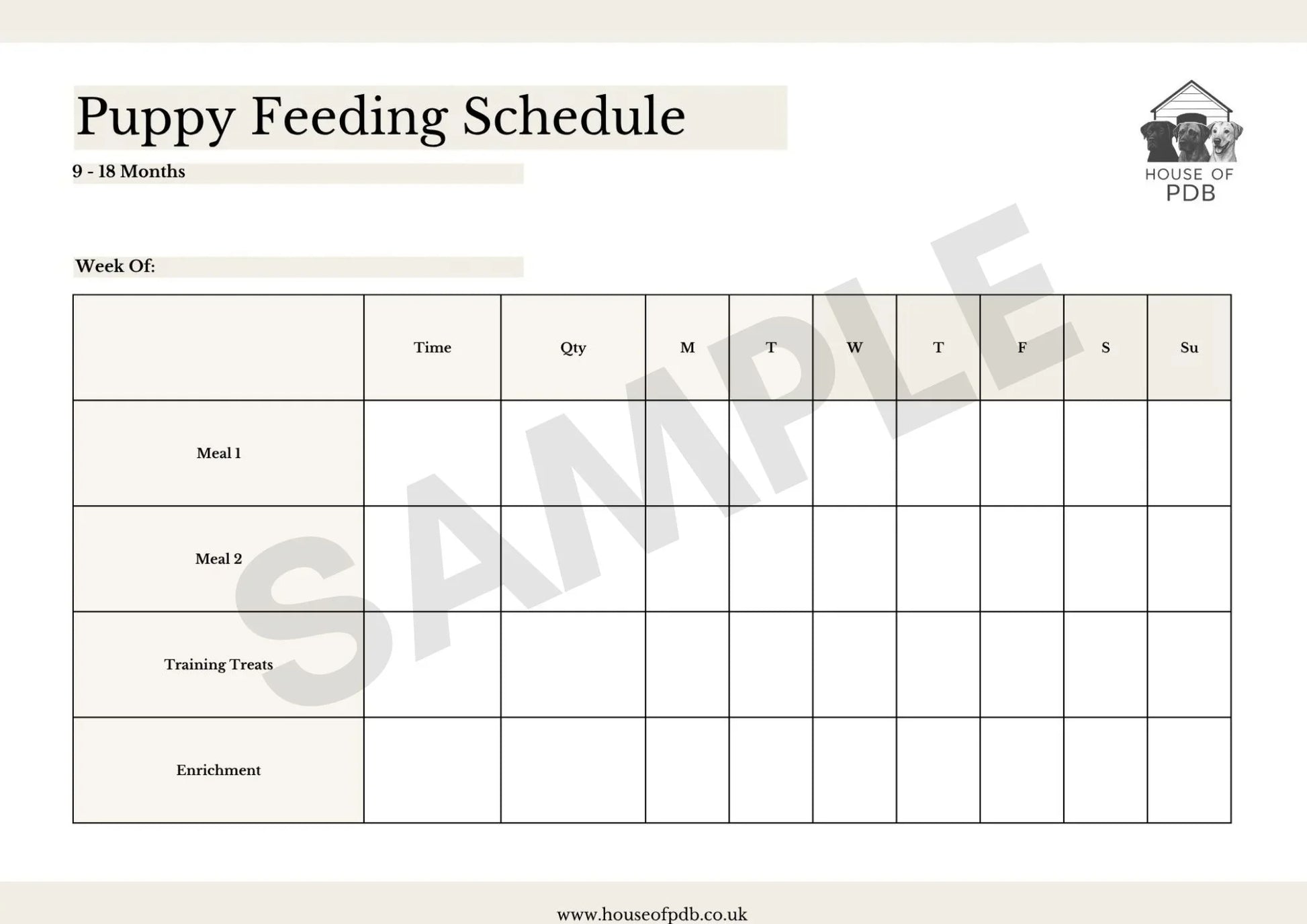 Puppy feeding schedule Digital Download - HOUSE OF PDB