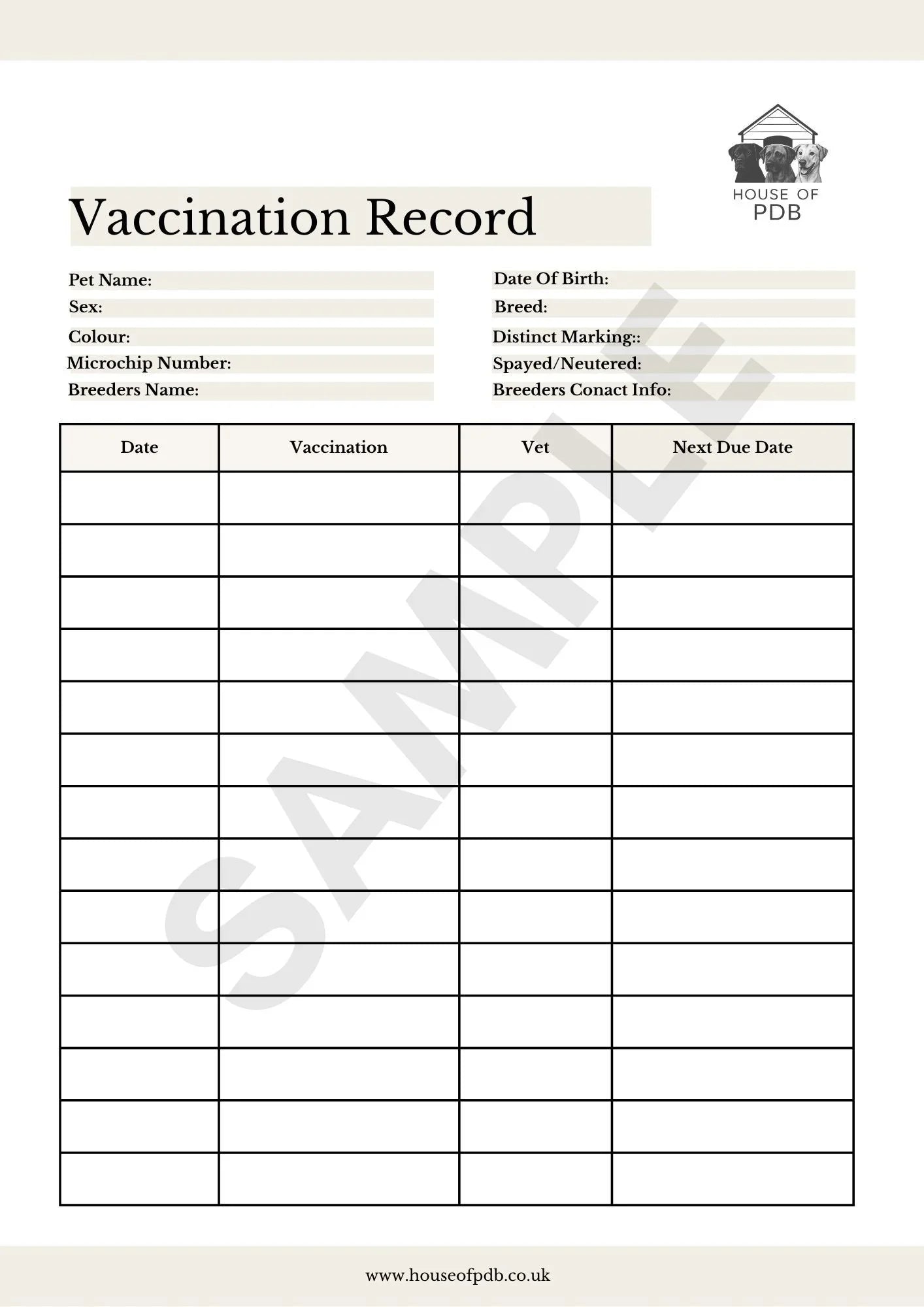 Vaccination Record Digital Download - HOUSE OF PDB