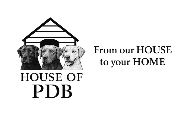 Logo with three dogs and text 'House of PDB' on a white background