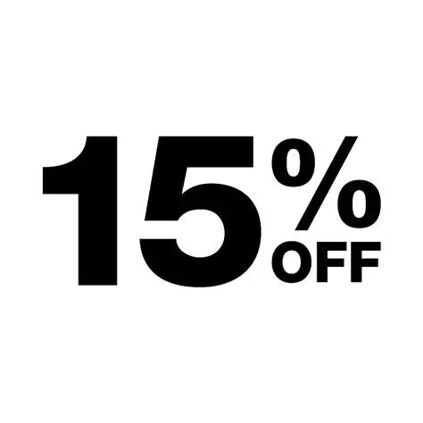 Black '15% OFF' text on a white background