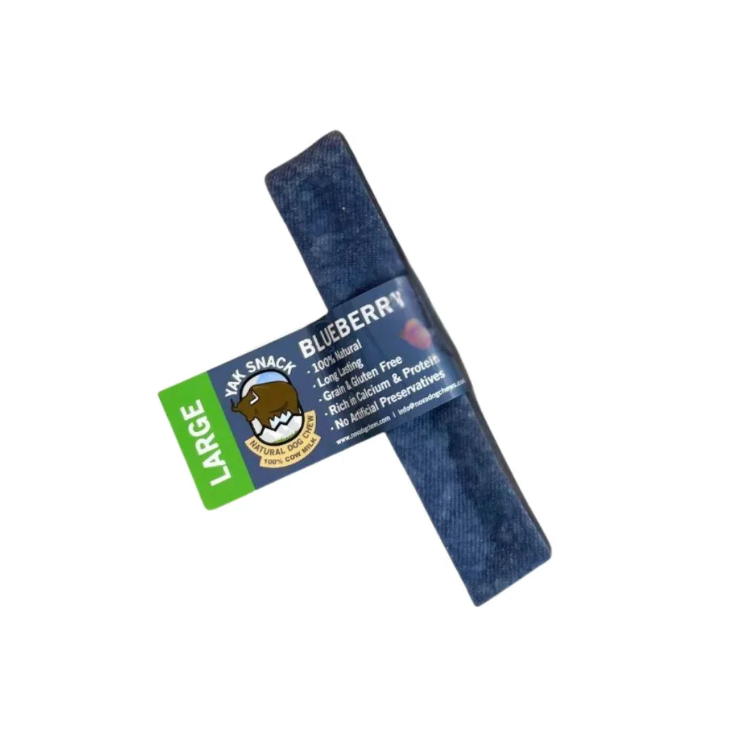 Large blueberry yak dog chew with natural treat label, House Of PDB healthy pet snack